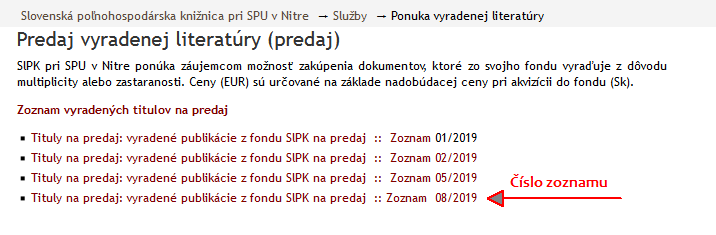 Predaj vyradenej literatúry v SlPK -- Zoznamy